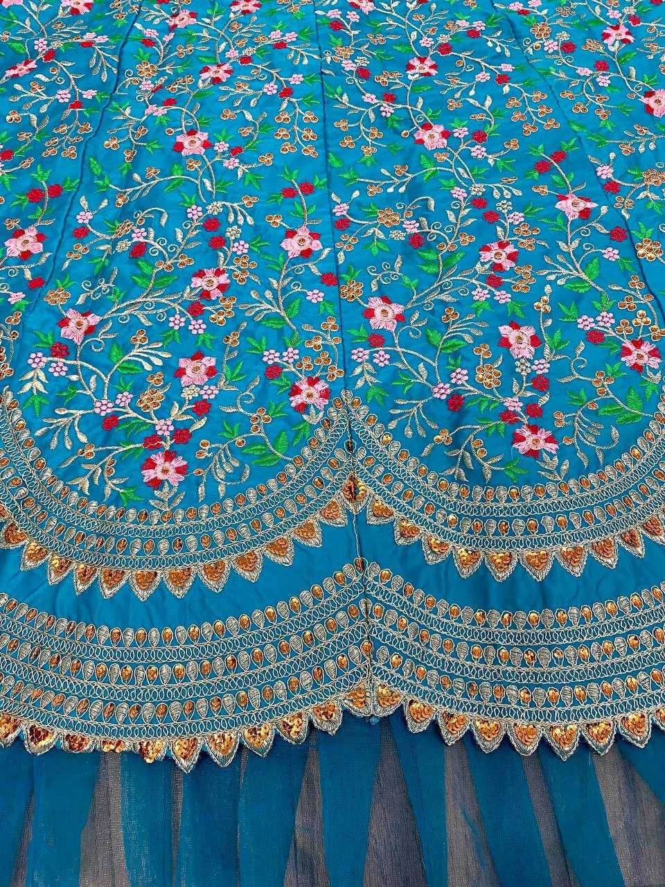 Satin Silk Embroidered Blue Lehenga - MYLUXURY LANE ENTERPRISE